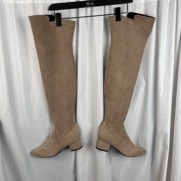 NNG Comfort Thigh High Low Block Heel Faux Suede Over The Knee Beige Boots 9.5 - Picture 4 of 8